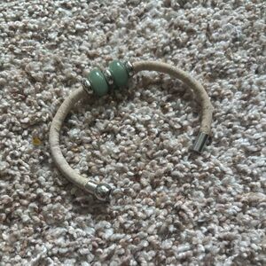 Chic Tan Bracelet with Green Beads